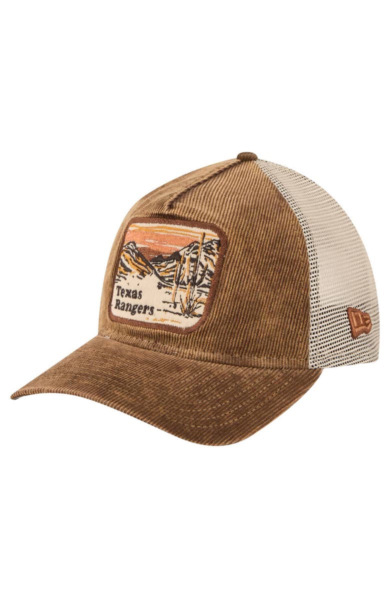 New Era Men's New Era Dark Brown Texas Rangers Vintage Landscape 9TWENTY A-Frame Adjustable Trucker Hat, Alternate, color, 