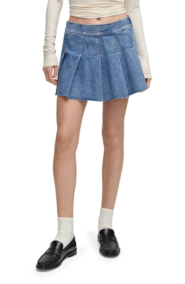 MANGO Pleated Denim Miniskirt, Main, color,