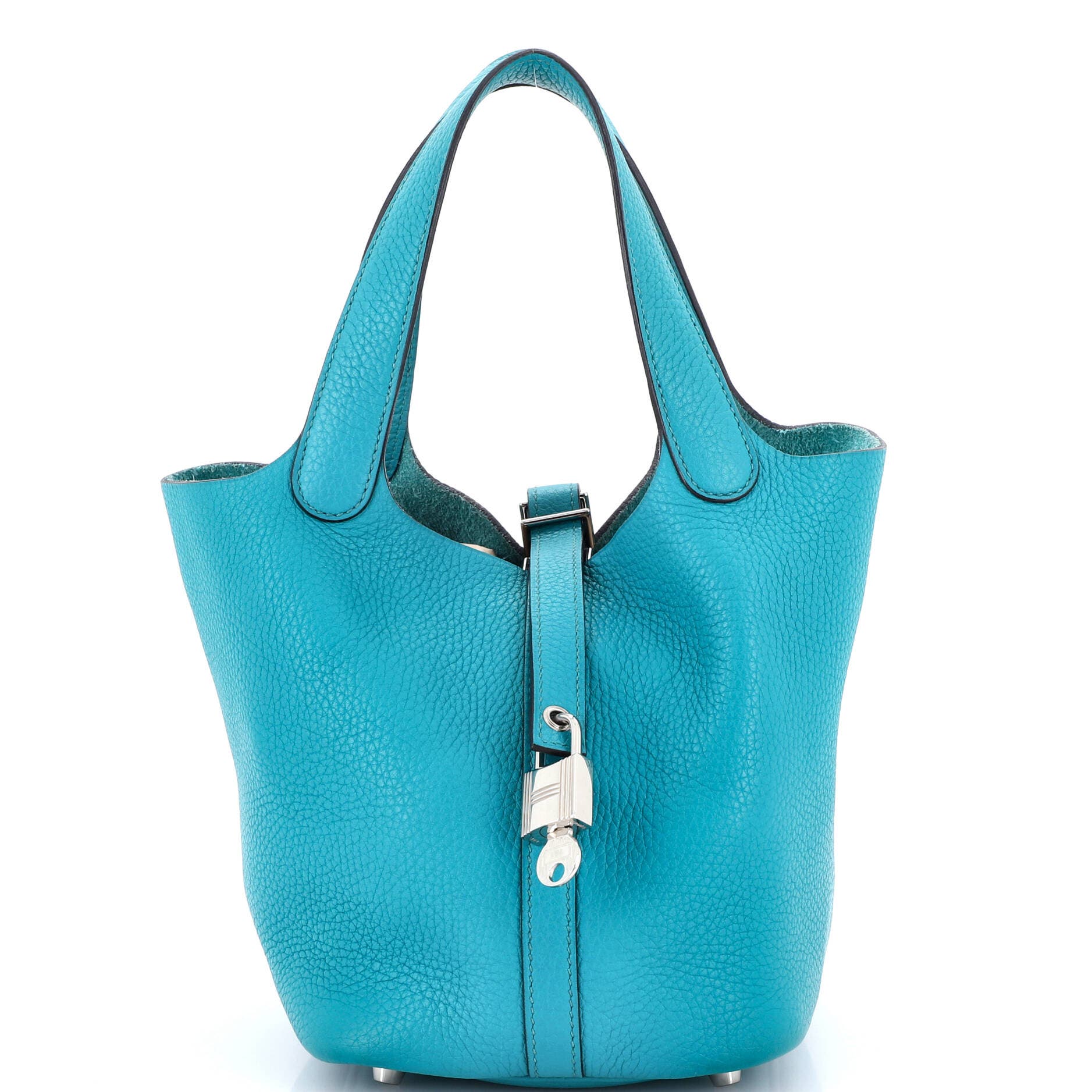 Pre-Owned Hermes Picotin Lock Bag Clemence MM, Main, color, Bleu Paon