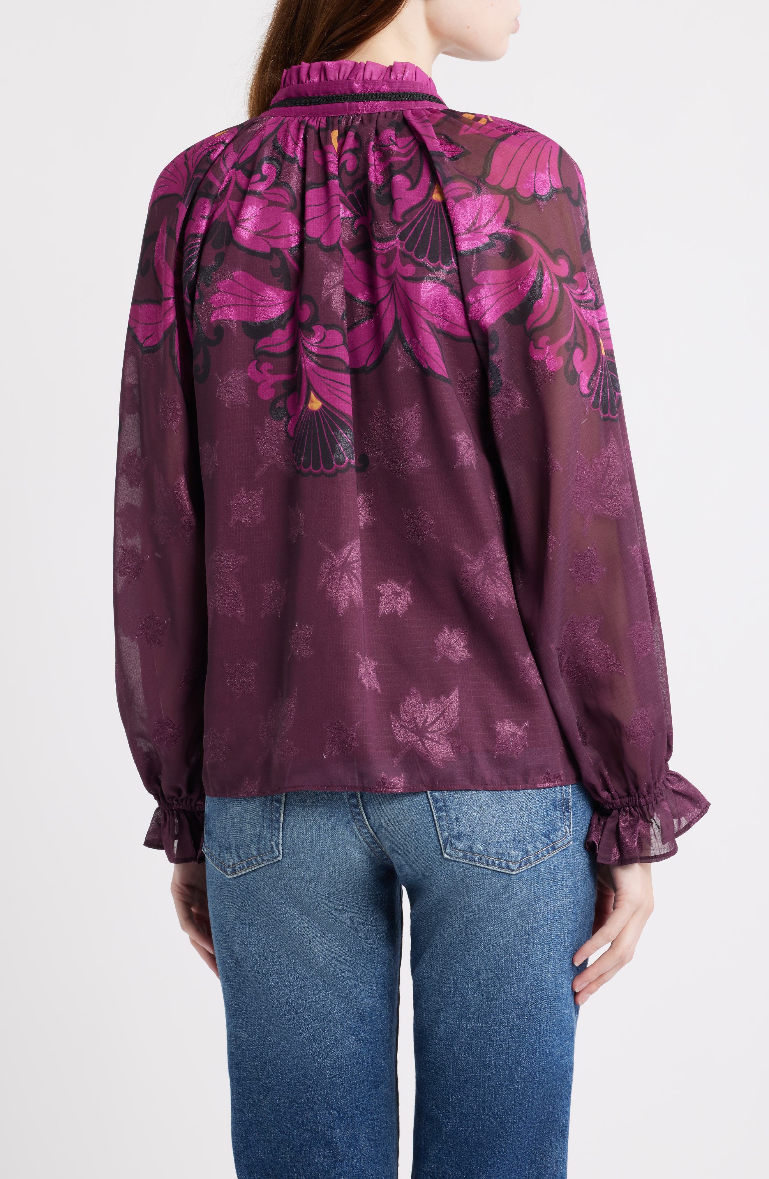 Kimi Leaf Print Tie Neck Top - image 2
