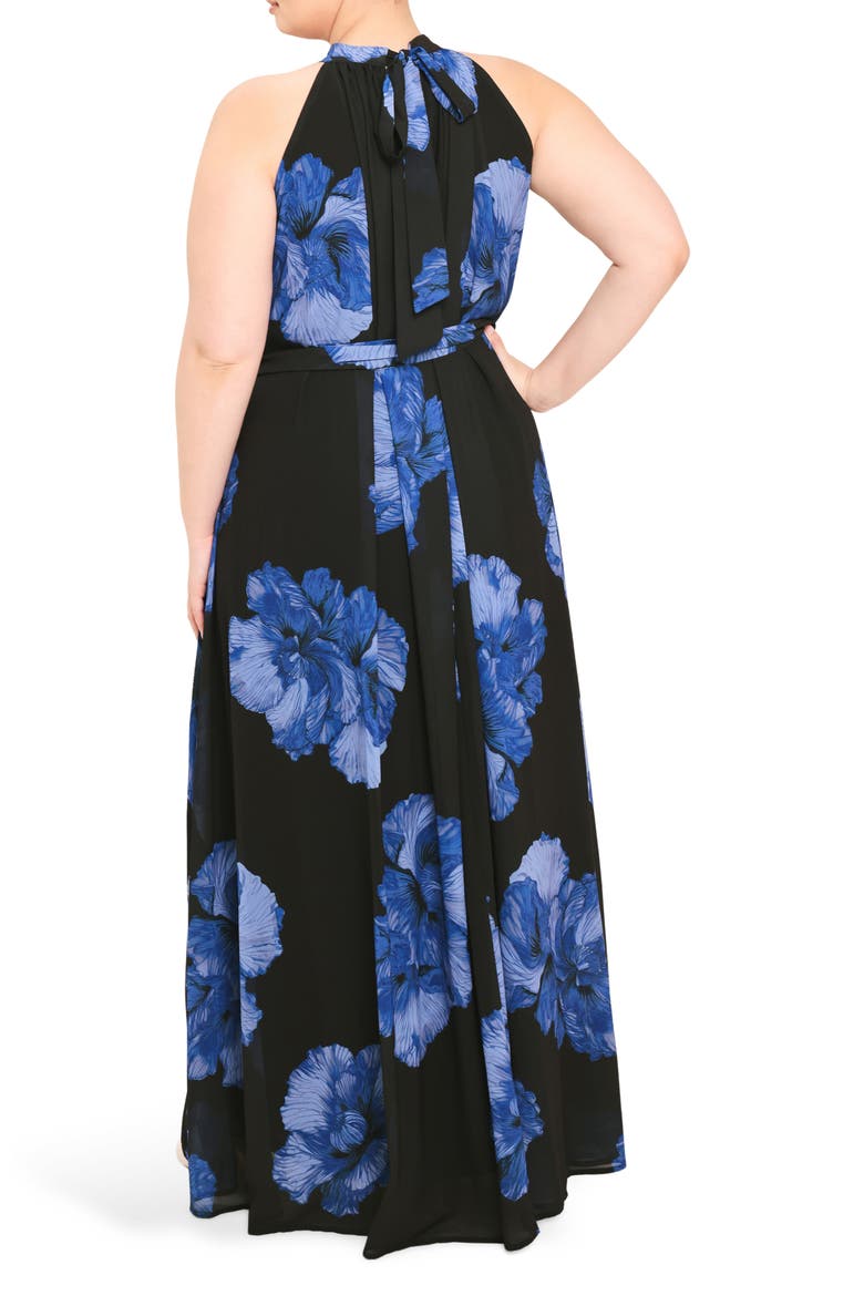 Floral Halter Maxi Dress, Alternate, color, BLACK / BLUE