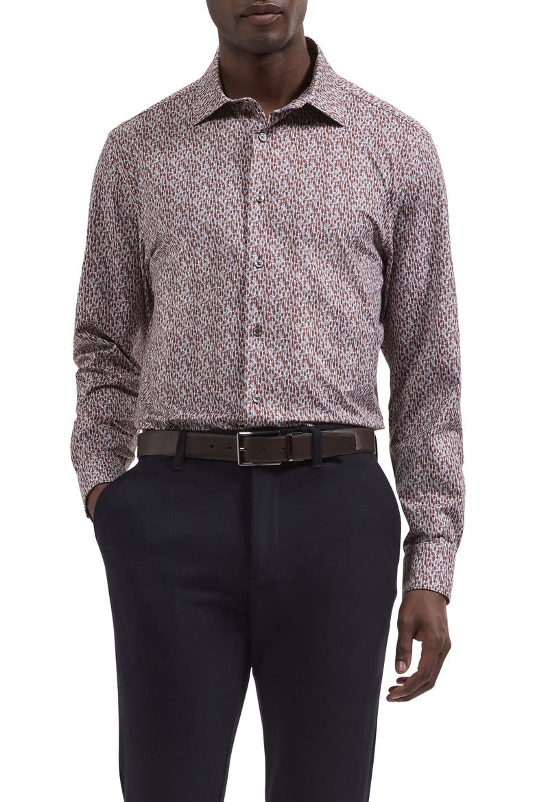James OoohCotton® Wine Bottle Print Button-Up Shirt, Main, color, BURGUNDY
