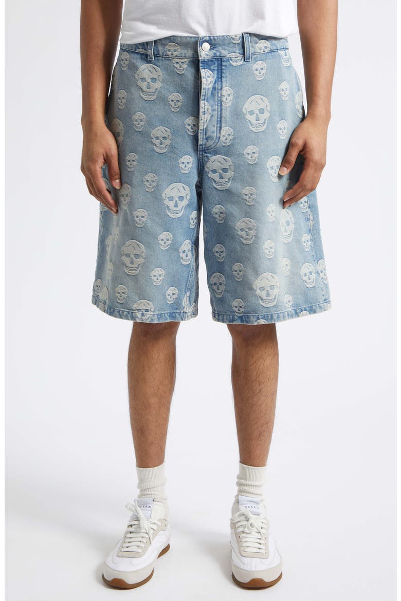 Skull Jacquard Denim Sailor Shorts, Main, color, SAPPHIRE