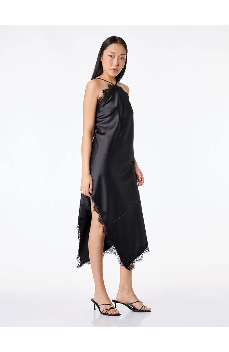 ZDNU 81041892 Asymmetric Lace Trim Satin Slip Dress, Alternate, color, Black