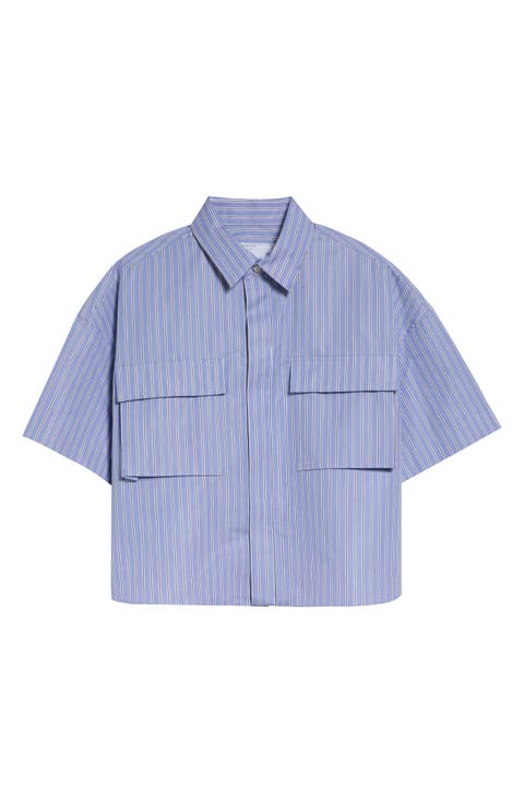 Pleat Back Crop Poplin Button-Up Shirt