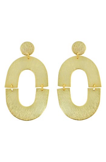 Panacea Brushed Open Oval Drop Earrings In Gold
