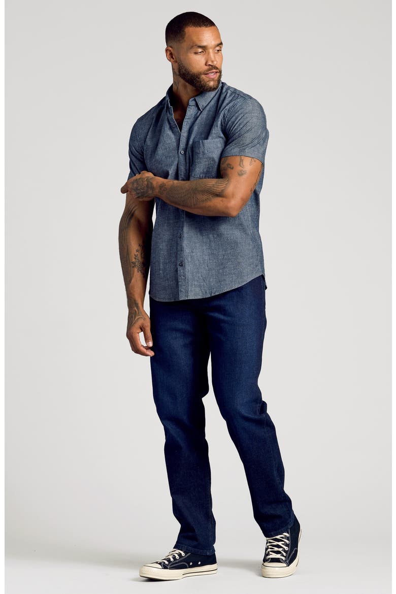 Short Sleeve Stretch Chambray Shirt, Alternate, color, MEDIUM INDIGO WASH