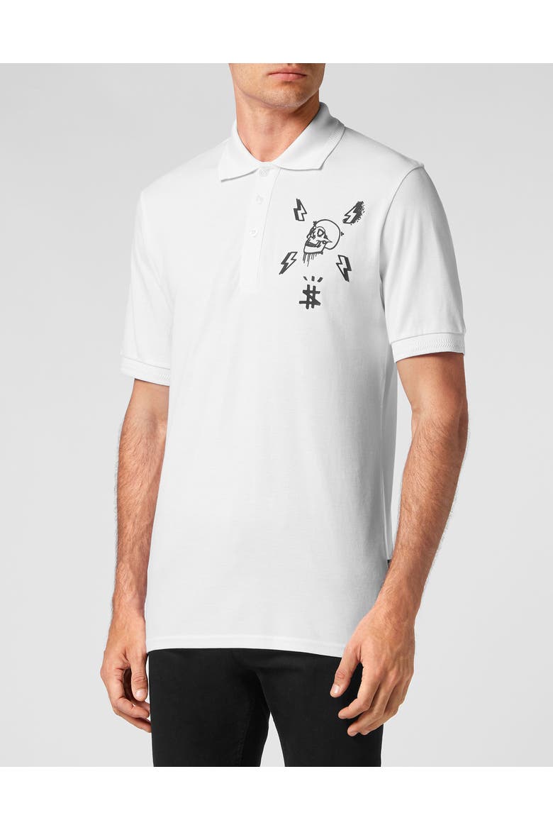 Polo Shirt Ss Skull Men, Main, color, white