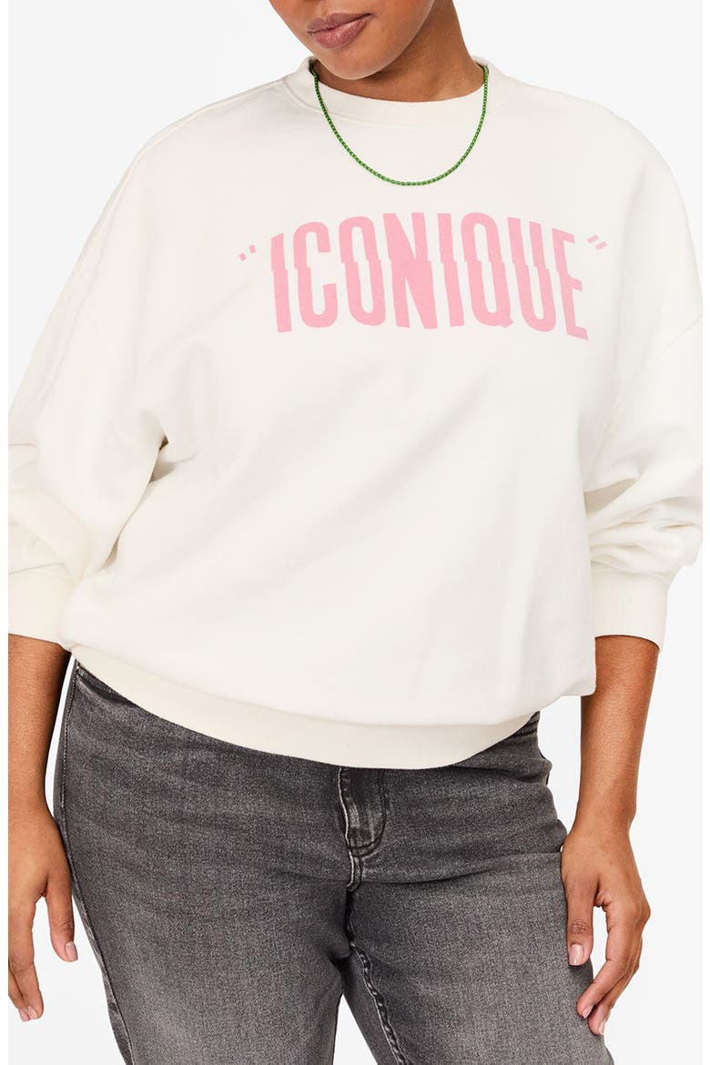 Iconique Oversize Graphic Sweatshirt, Main, color, OYSTER WHITE