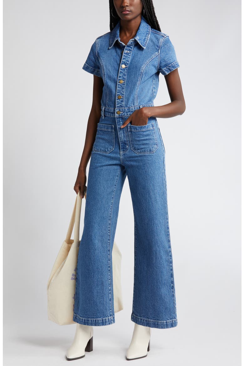 Sailor Short Sleeve Denim Jumpsuit, Main, color, BREAKER