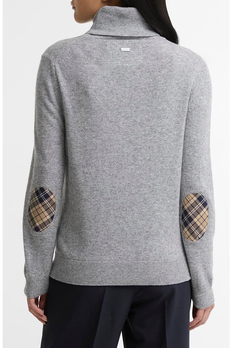 Pendle Elbow Patch Wool & Cotton Turtleneck Sweater, Alternate, color, GREY MARL/ BIRCHWOOD TARTAN