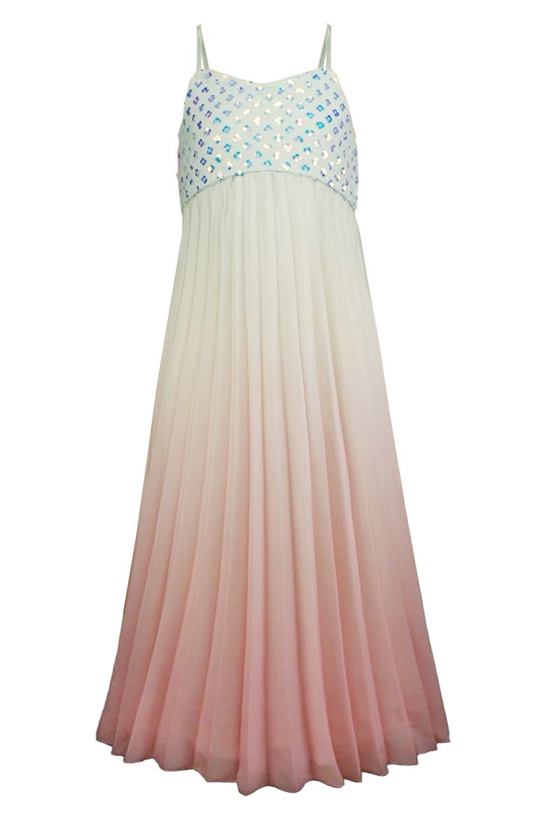 Kids' Embellished Bodice Ombré Party Dress, Main, color, GREEN MULT