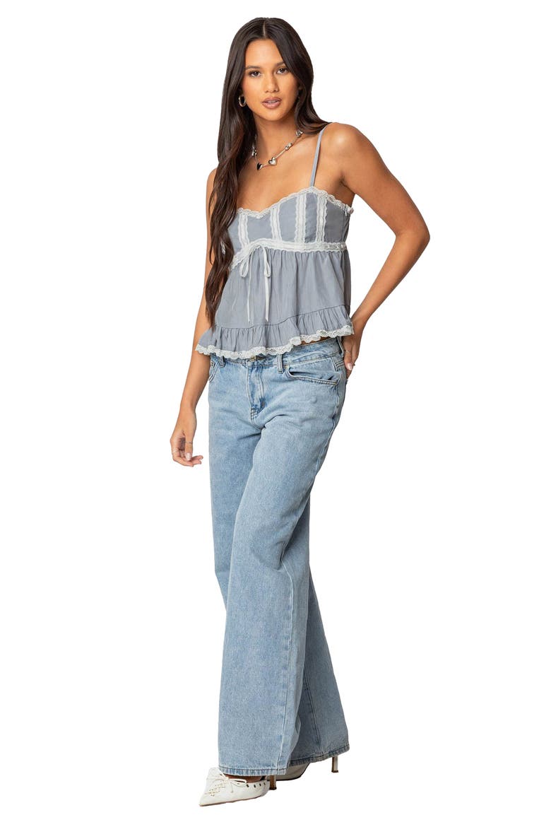 Lace Trim Babydoll Camisole, Alternate, color, GRAY