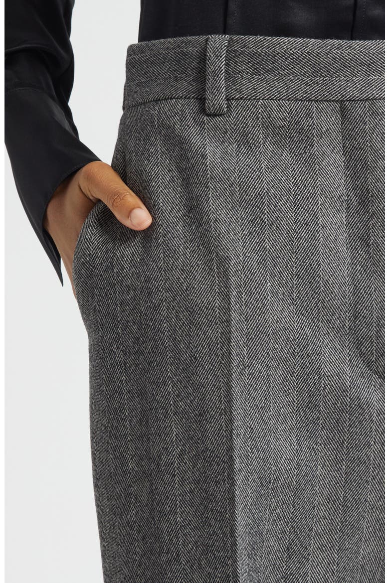 Herringbone Virgin Wool Blend Wide Leg Trousers, Alternate, color, NERO/ WHITE SAND