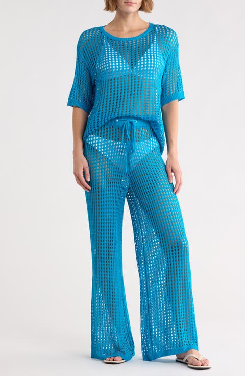 Open Knit Cover-Up Top & Pants Set