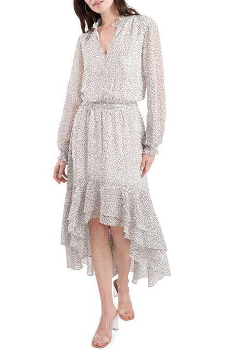 Serene Animal Print Long Sleeve High/Low Dress