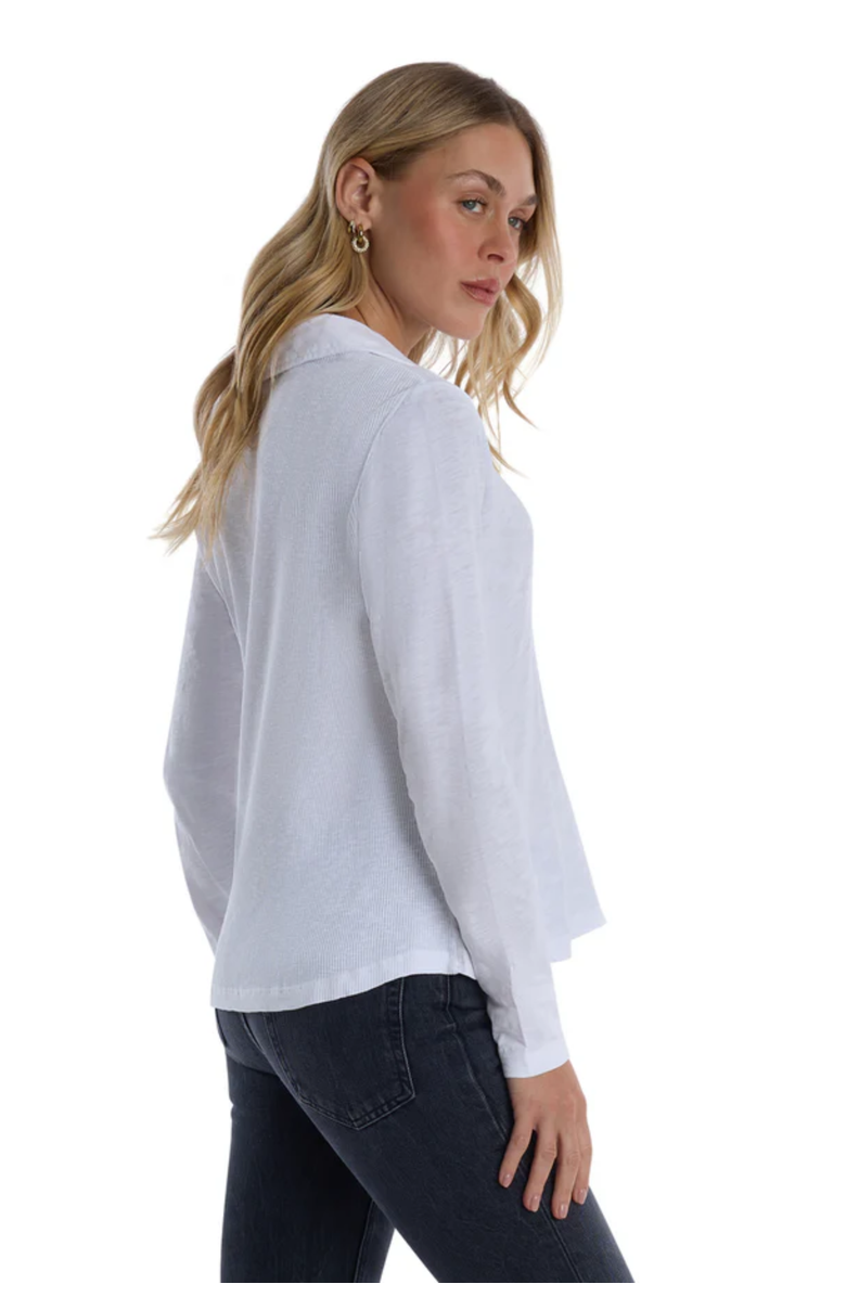 WILT Clothing Scoop Neck Long Sleeve Polo Tee with Round Hem, Alternate, color, White