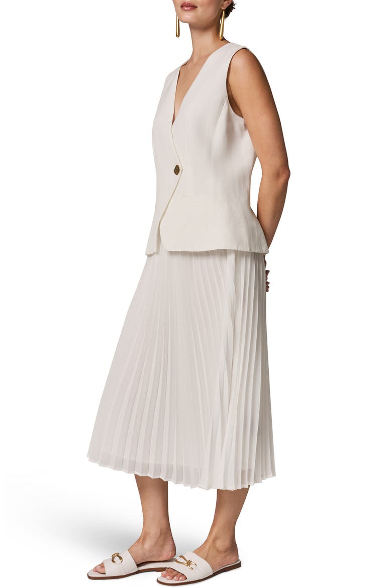 Mixed Media Linen Blend Pleated Midi Dress, Alternate, color, CREAM