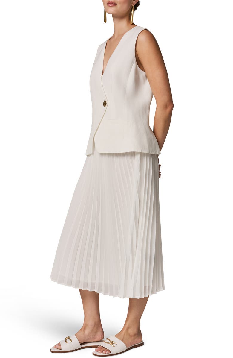 Donna Karan New York Mixed Media Linen Blend Pleated Midi Dress, Alternate, color, 