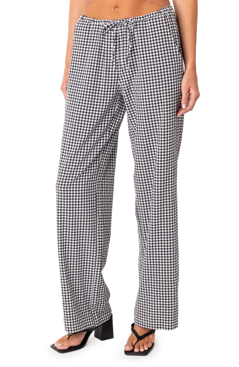EDIKTED Pasha Plaid Wide Leg Drawstring Pants, Main, color,
