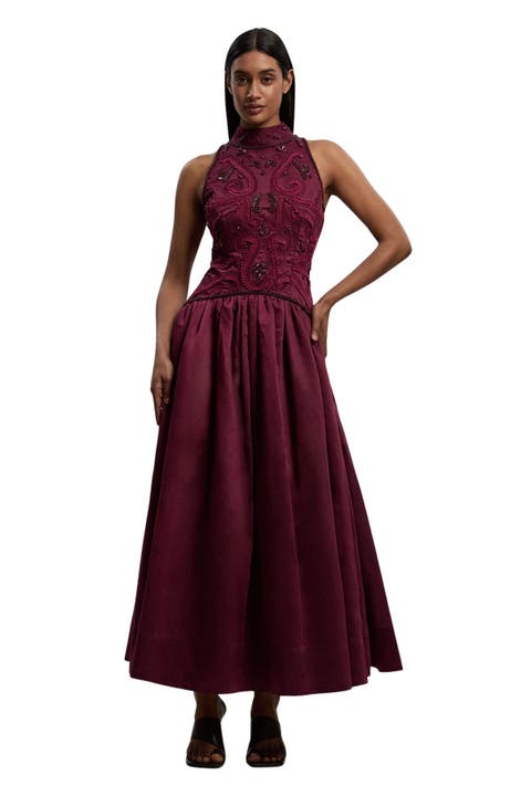 Taffeta High Neck Fit & Flare Dress