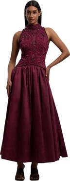Karen Millen Taffeta High Neck Fit & Flare Dress