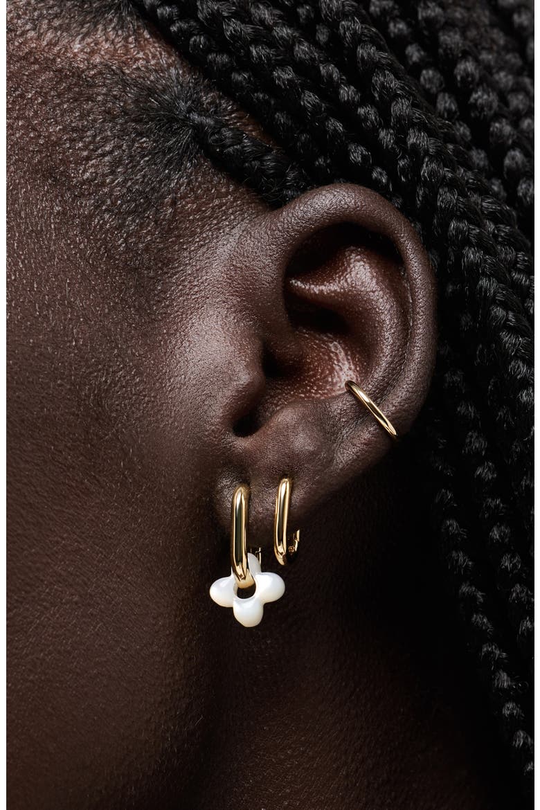 Cassia Puffy Flower Mother-of-Pearl Hoop Drop Earrings, Alternate, color, GOLD / WHITE