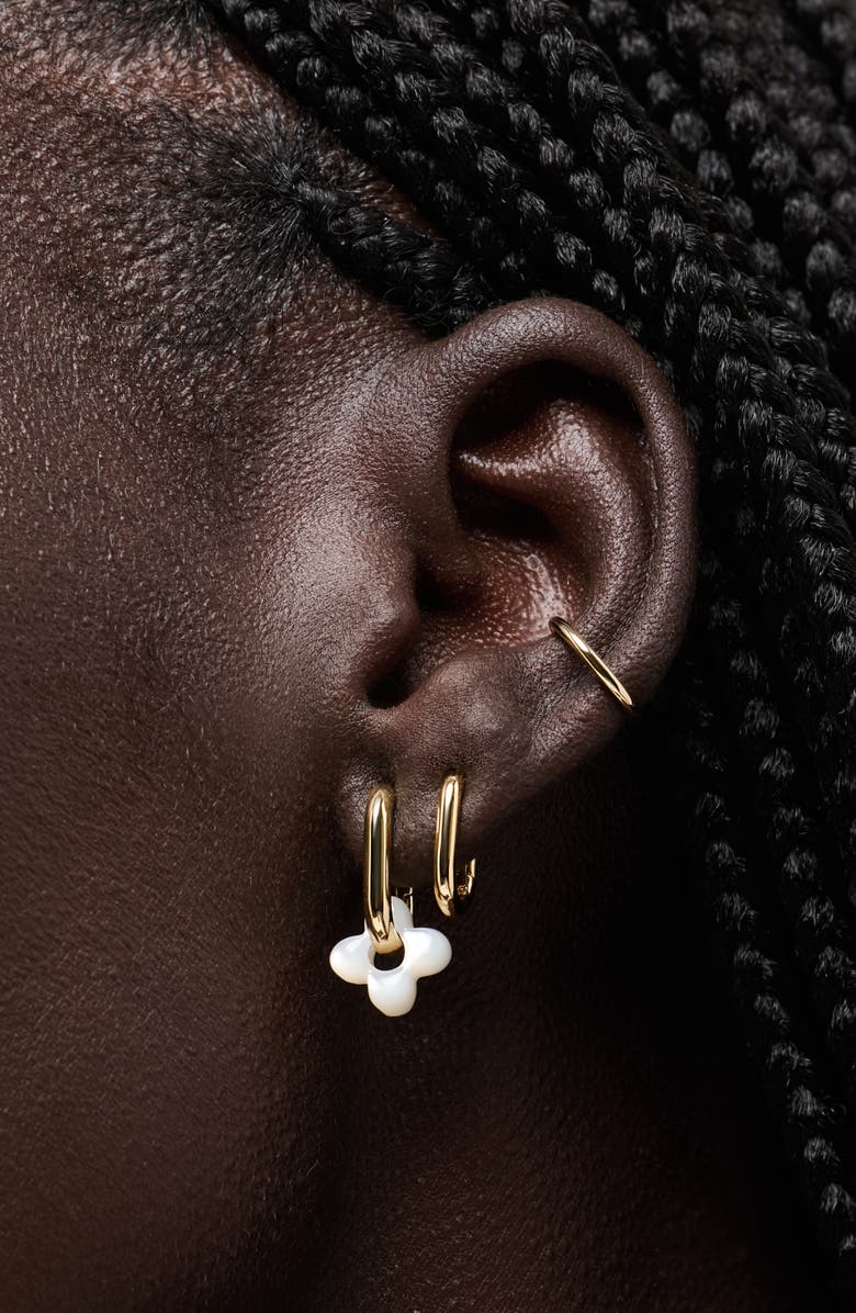 Ana Luisa Cassia Puffy Flower Mother-of-Pearl Hoop Drop Earrings, Alternate, color, Gold / White