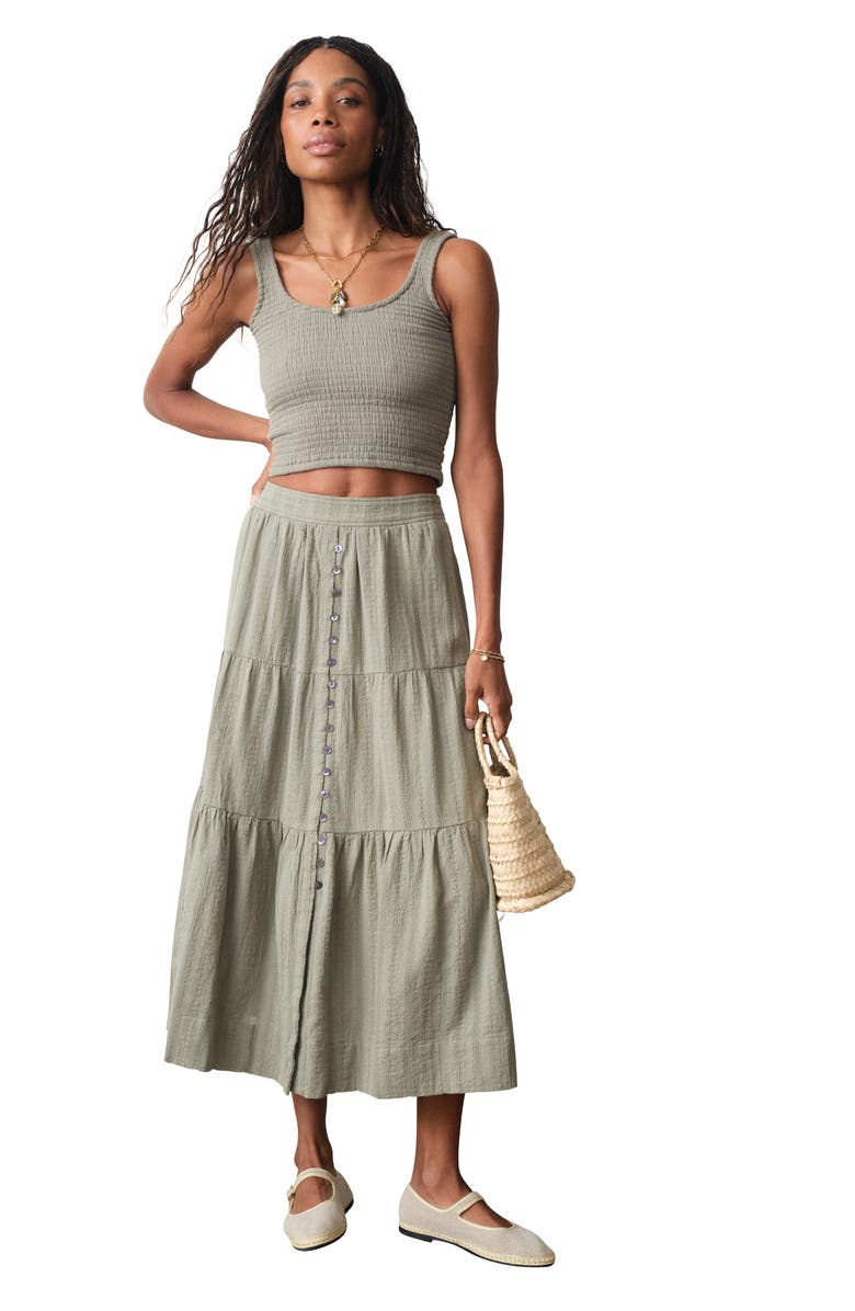 Marine Layer Lana Tiered Cotton Maxi Skirt, Alternate, color, Sage