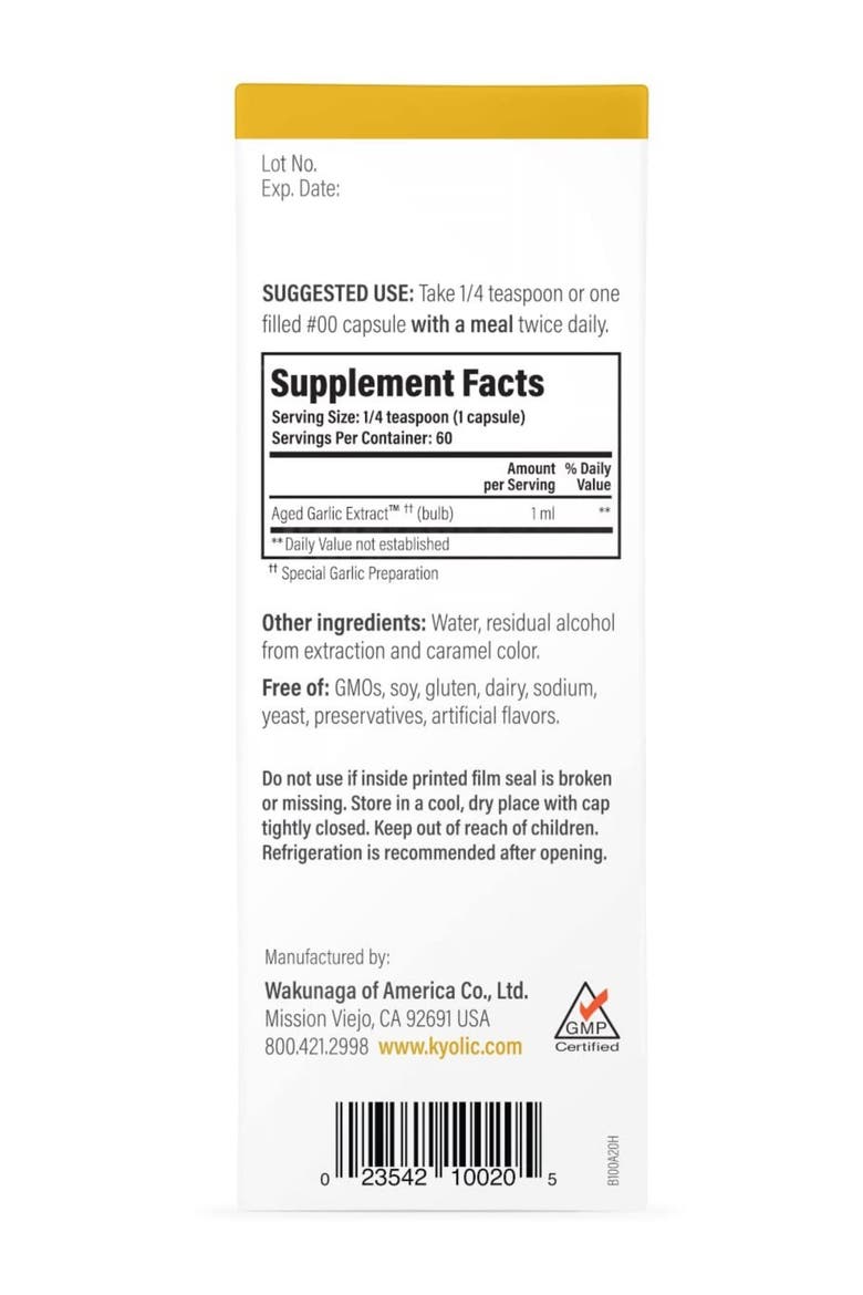 Aged Garlic Extract Cardiovascular Health, Liquid 2 Ounces, Alternate, color, None