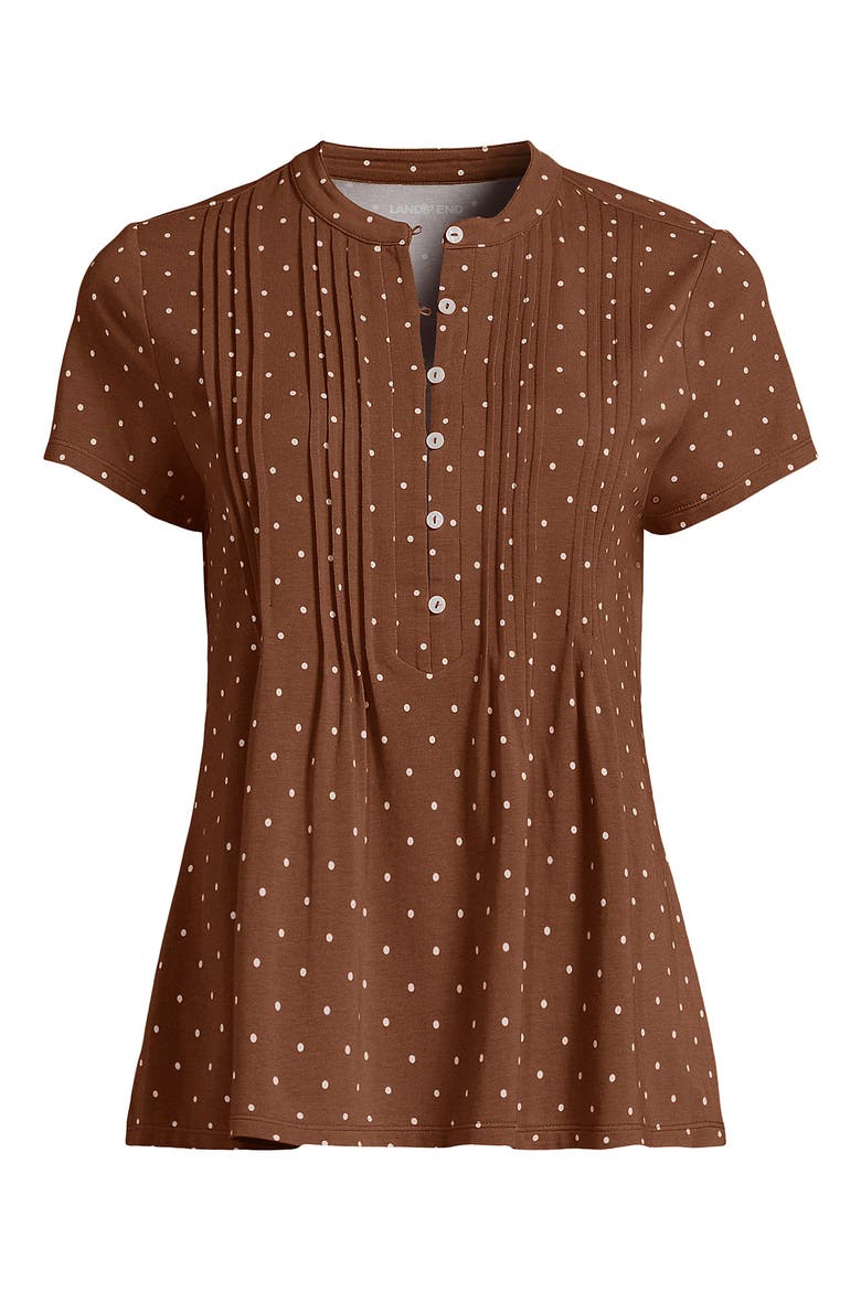 Short Sleeve Lightweight Jersey Button Pintuck Top, Alternate, color, Rich Ginger/Ivory Mini Dot
