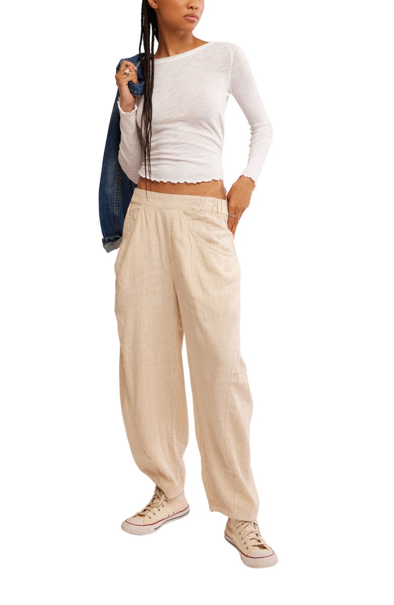 Free People High Road Pull-On Linen Blend Barrel Pants, Alternate, color,
