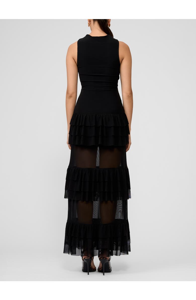 RACHEL Rachel Roy Solana Mesh Tiered Long Dress, Alternate, color, Black