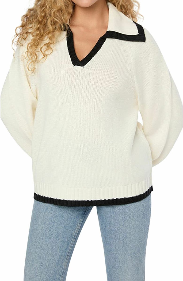 WeWoreWhat Collar V Neck Sweater, Alternate, color, Ivory/Black