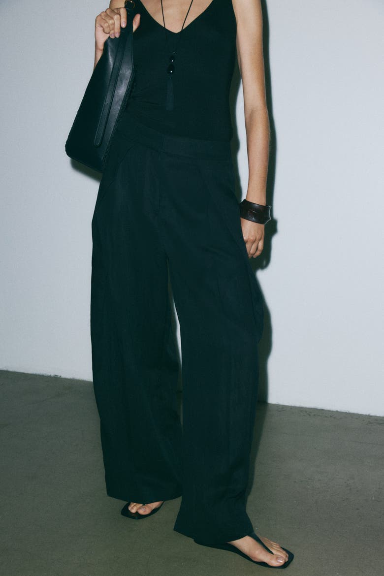 Crinkled Wrap-detail Pants, Alternate, color, Black