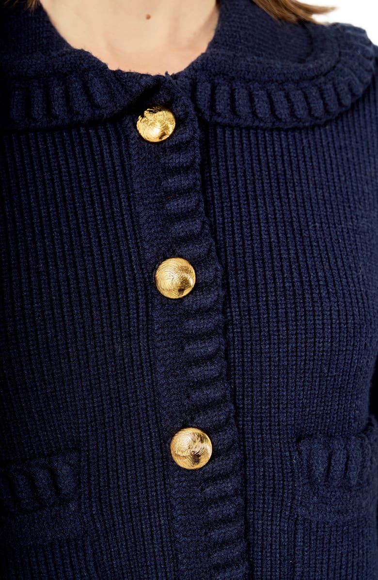 English Factory Braided Detail Collar Cardigan, Alternate, color, Navy