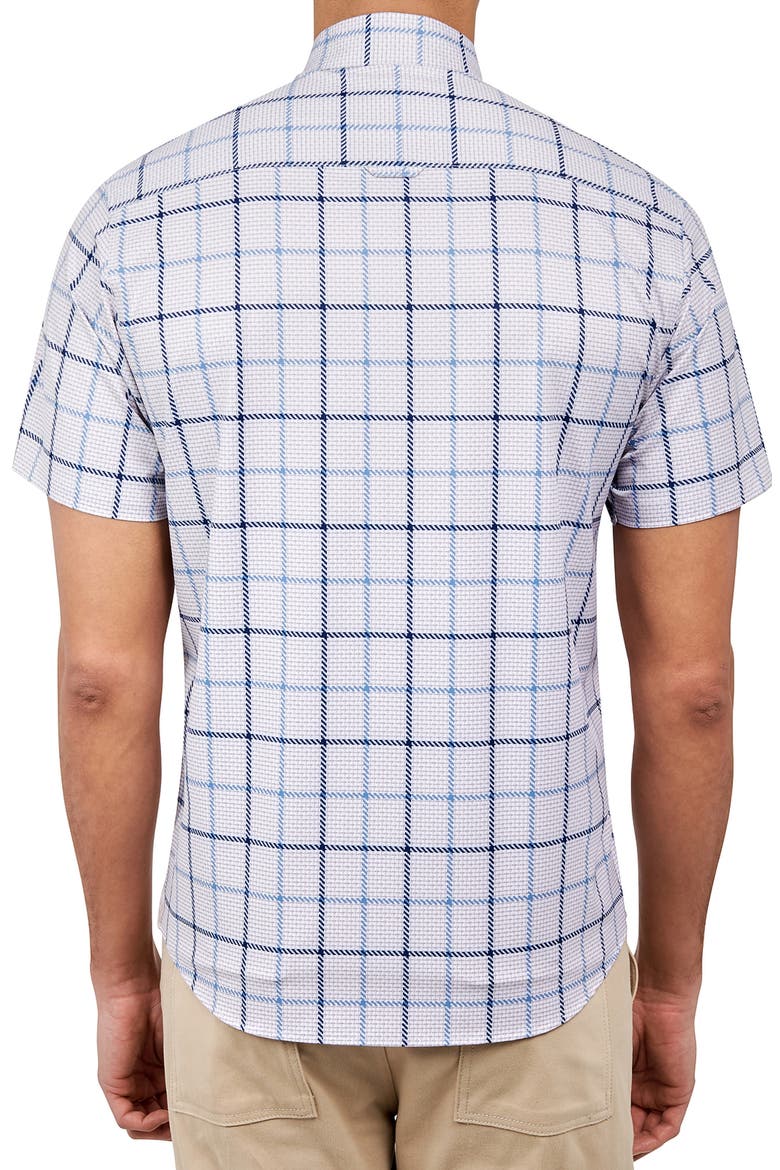 Slim Fit Gowanus Textured Grid 4-Way Stretch Performance Short Sleeve Shirt, Alternate, color, NAVY/BLUE