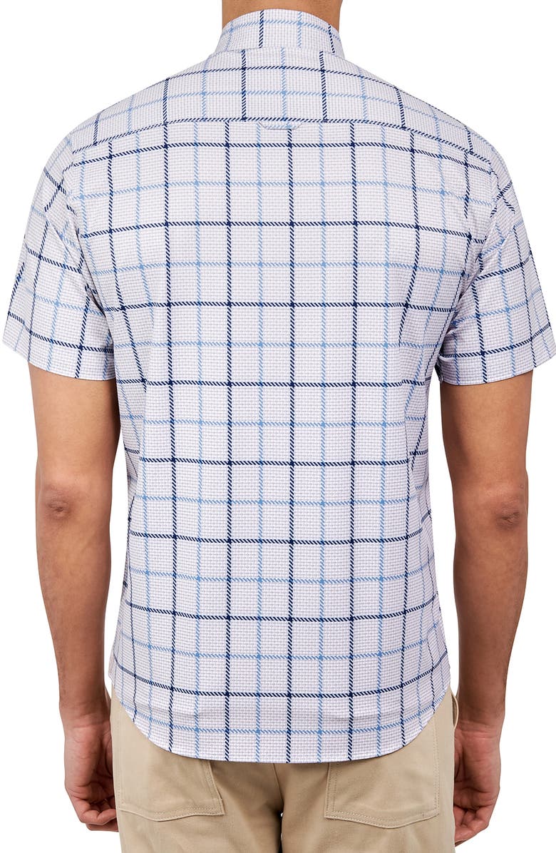 Brooklyn Brigade Slim Fit Gowanus Textured Grid 4-Way Stretch Performance Short Sleeve Shirt, Alternate, color, Navy/Blue