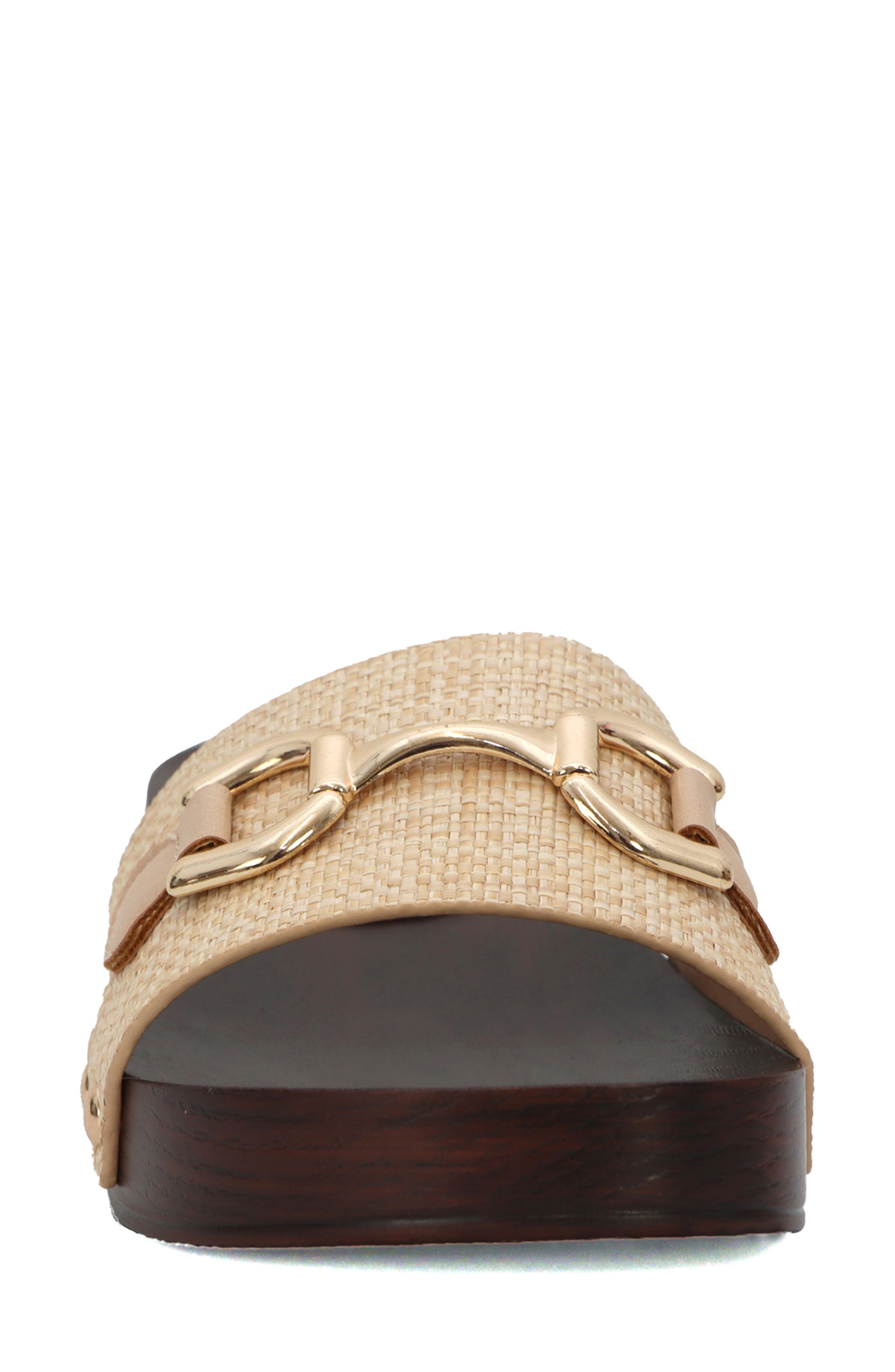 Karma Faux Leather Slide Sandal, Alternate, color, RAFFIA
