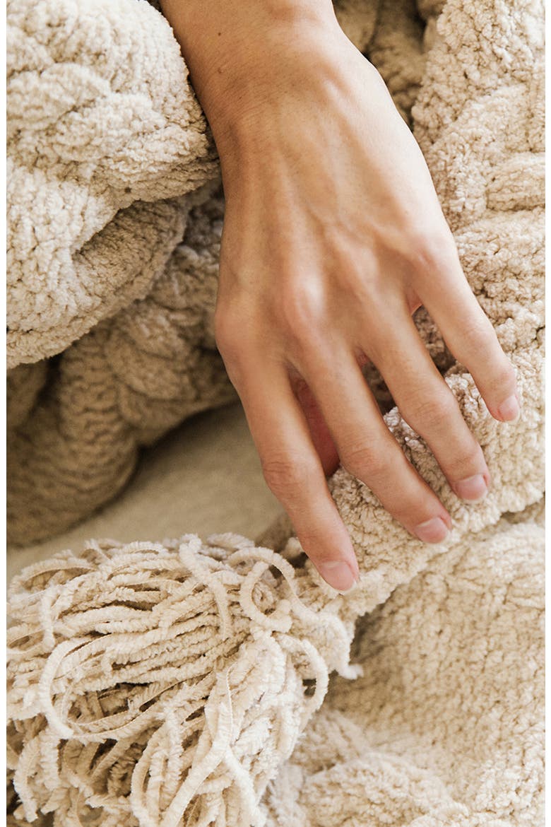 Braided Pom Pom Throw Blanket, Alternate, color, SAHARA TAN