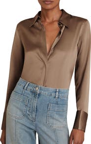Reiss Ameira Silk Satin Button-Up Shirt