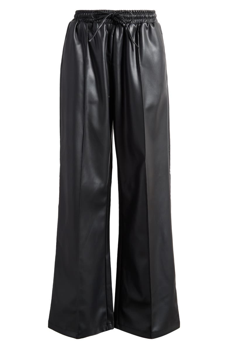 Topshop Faux Leather Wide Leg Drawstring Pants, Alternate, color,