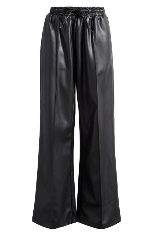 Topshop Textured Satin Straight Leg Drawstring Pants In Black-brown In Black
