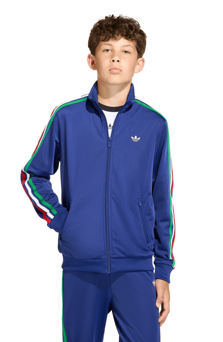 adidas Originals Kids' Firebird Recycled Polyester Track Jacket, Alternate, color, Victory Blue/ Light Gold