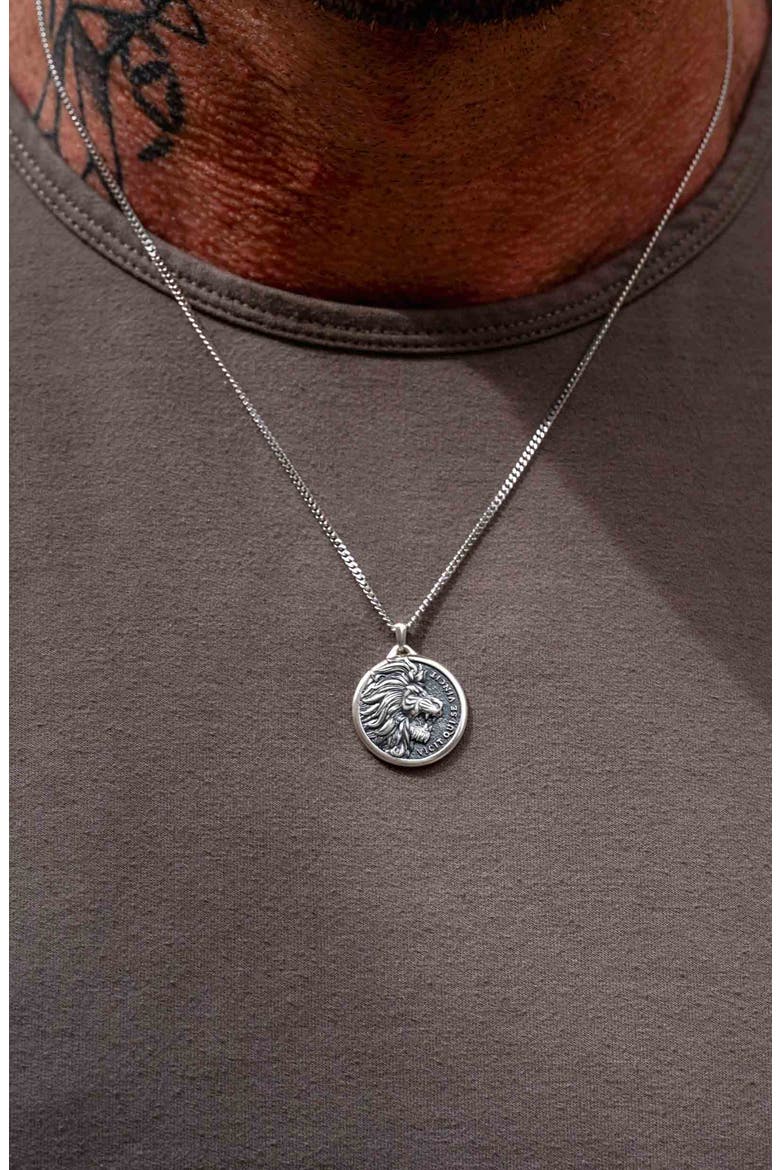 Men's Lion Pendant Necklace, Alternate, color, SILVER