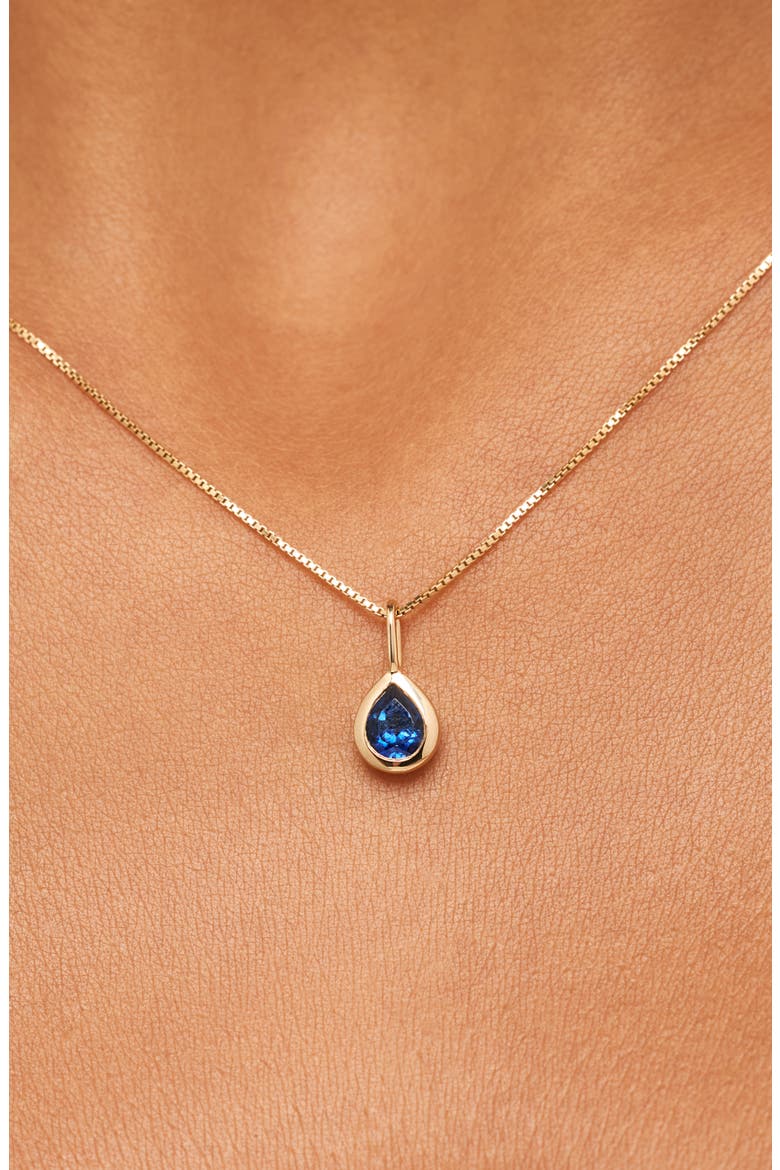 Solid Yellow Gold - Teardrop Charm Necklace, Alternate, color, Light Blue Sapphire