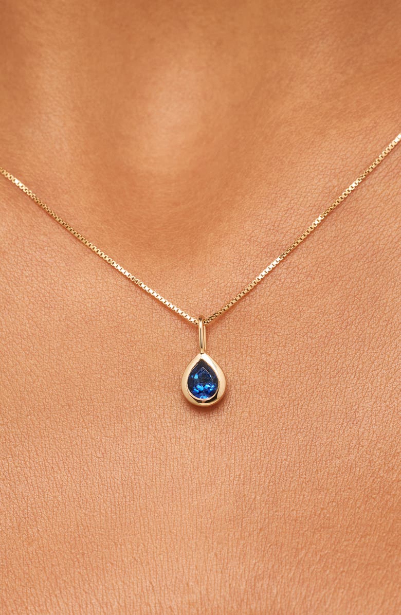 Ana Luisa Solid Yellow Gold - Teardrop Charm Necklace, Alternate, color, Light Blue Sapphire