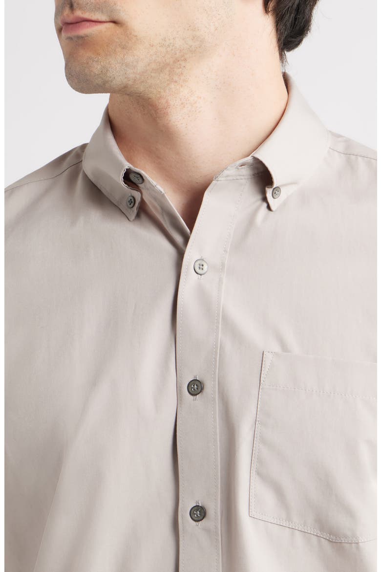 Hudson Reworked Slim Fit Solid Short Sleeve Cotton Button-Up Shirt, Alternate, color, STONE