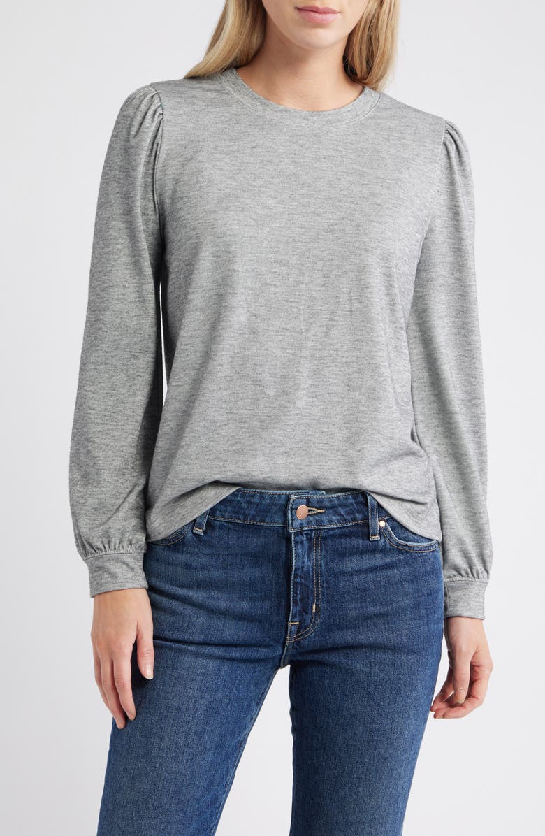 Caslon<sup>®</sup> Blouson Sleeve Top, Main, color, Grey Heather