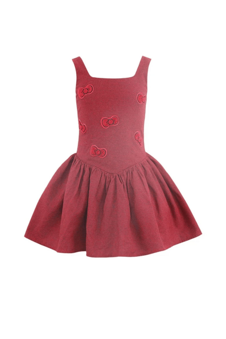 Houndstooth Bow Dress, Main, color, Red